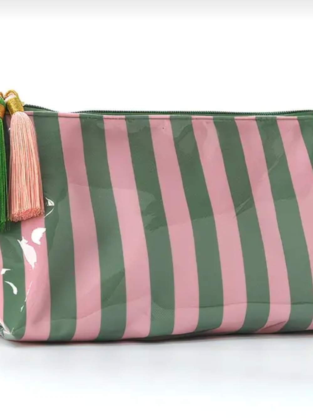 Striped Pink & Green Cosmetic Pouch with Tassel